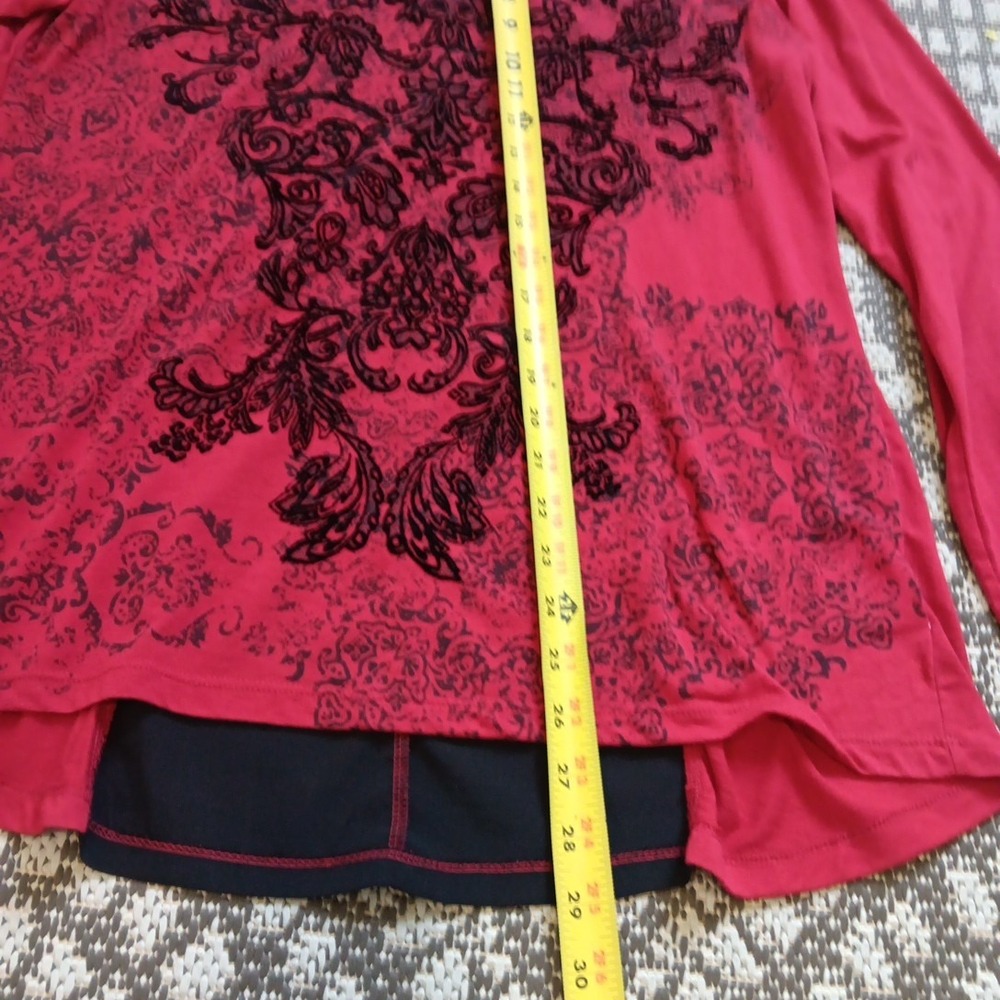 Y2K Long Sleeve T Shirt Womens Large Red with Velvet Texture Scuba Back Goth - Picture 10 of 11
